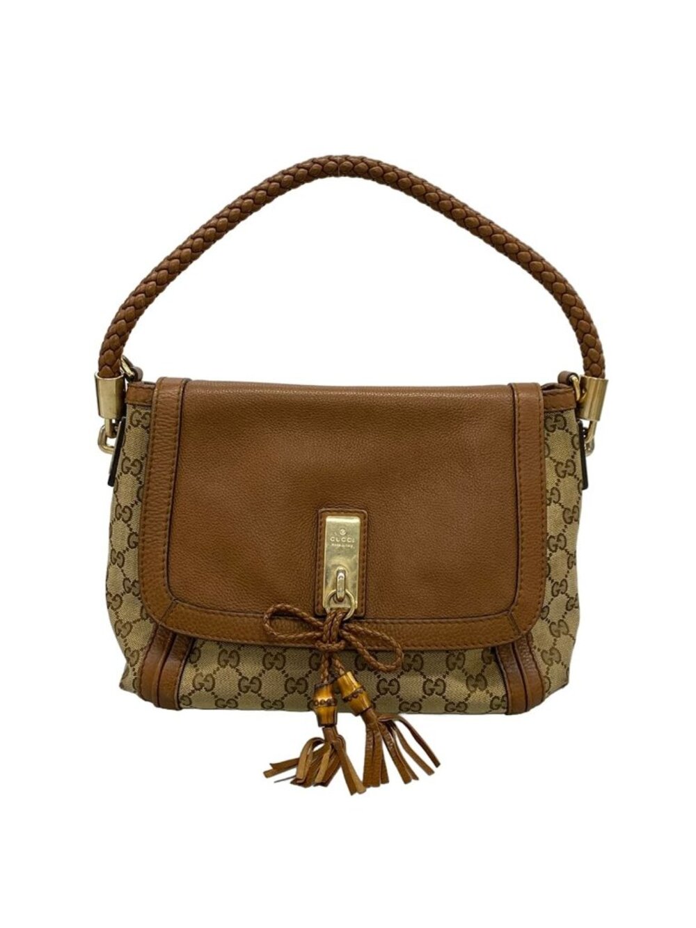 Gucci Handbag Bella Beige Dark Brown Leather